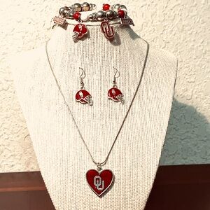 OU Jewelry Set with Red and Silver Accents
